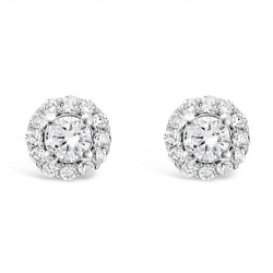 Diamond Cluster Earrings With A Centre Round Brilliant Cut Diamond Set in 18ct White Gold. Tdw 0.33ct